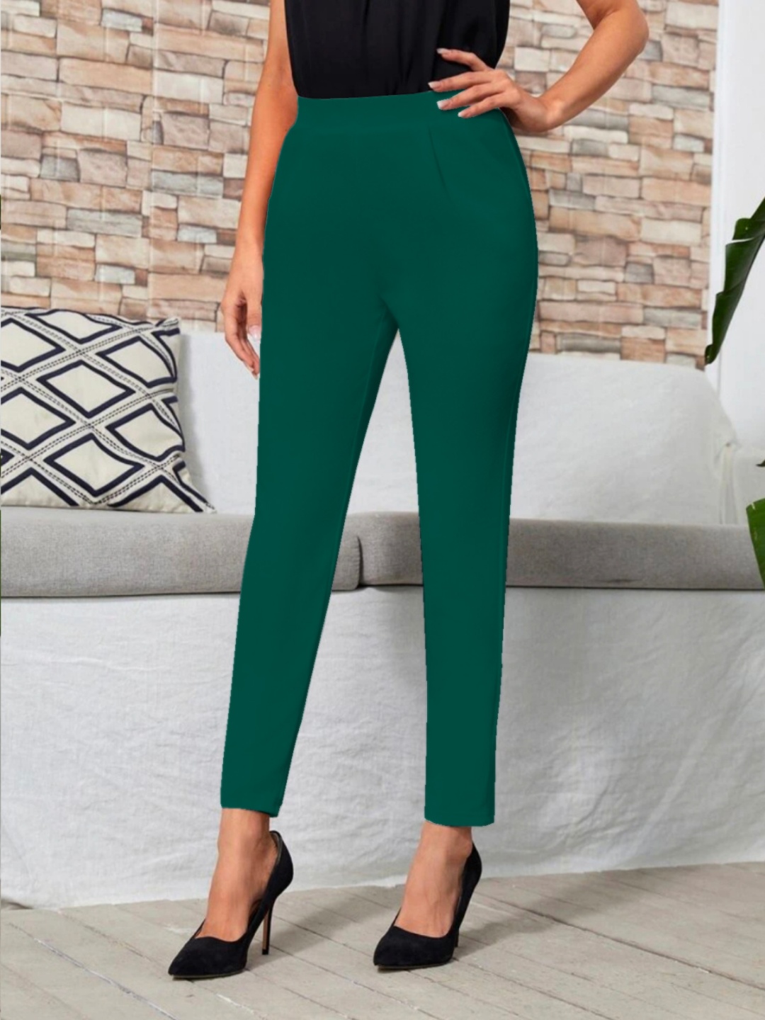 

Dream Beauty Fashion Women Mid-Rise Easy Wash Trousers, Green