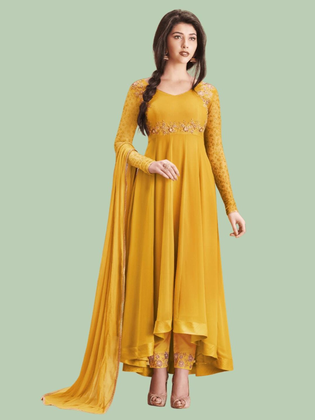

Fashion Basket Embroidered Semi-Stitched Dress Material, Yellow