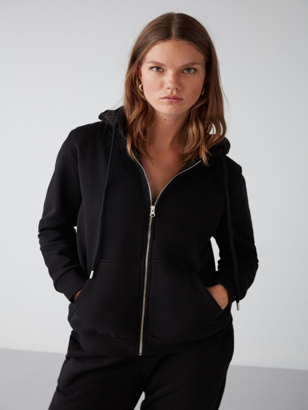 

GRIMELANGE Hooded Front-Open Sweatshirt, Black