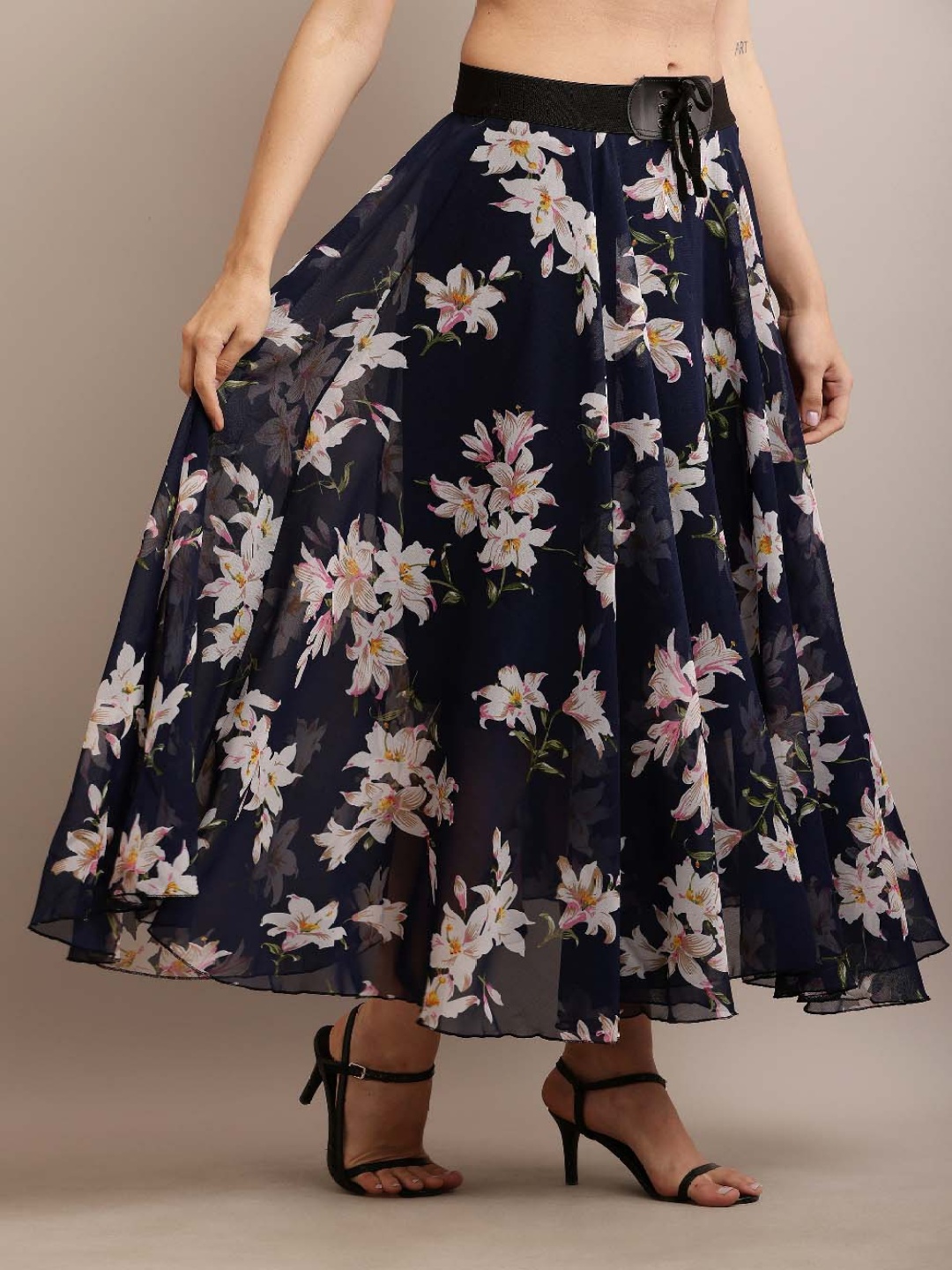 

Raabta Fashion Printed Flared Maxi Skirts, Navy blue