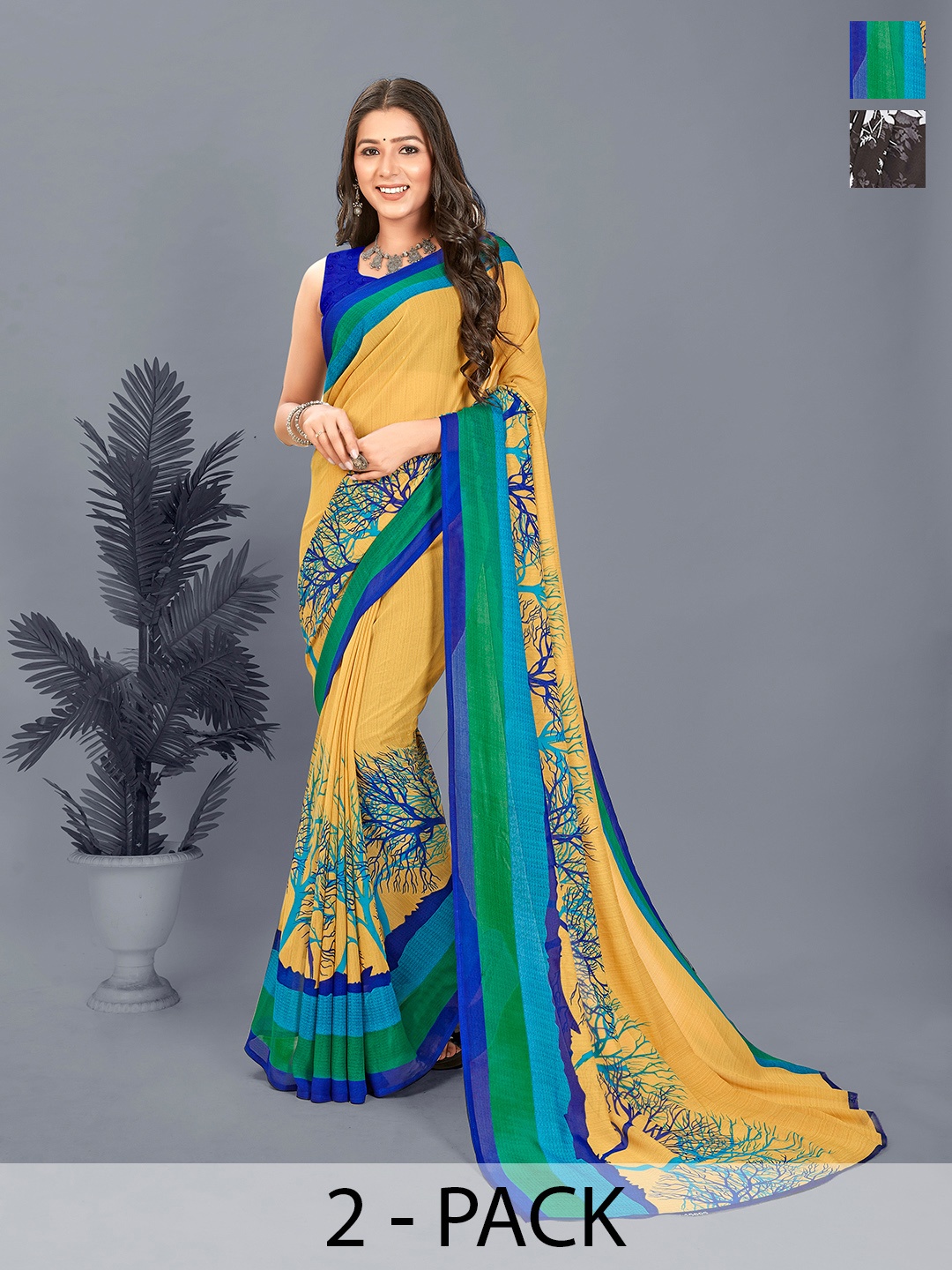 

ANAND SAREES Floral Pack of 2 Saree, Brown