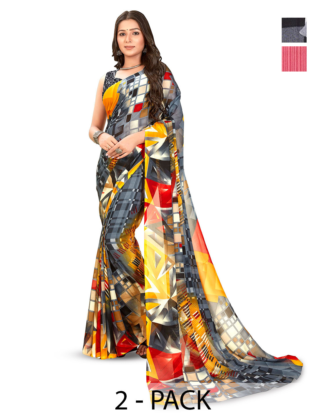 

ANAND SAREES Pack of-2 Floral Printed Saree, Pink