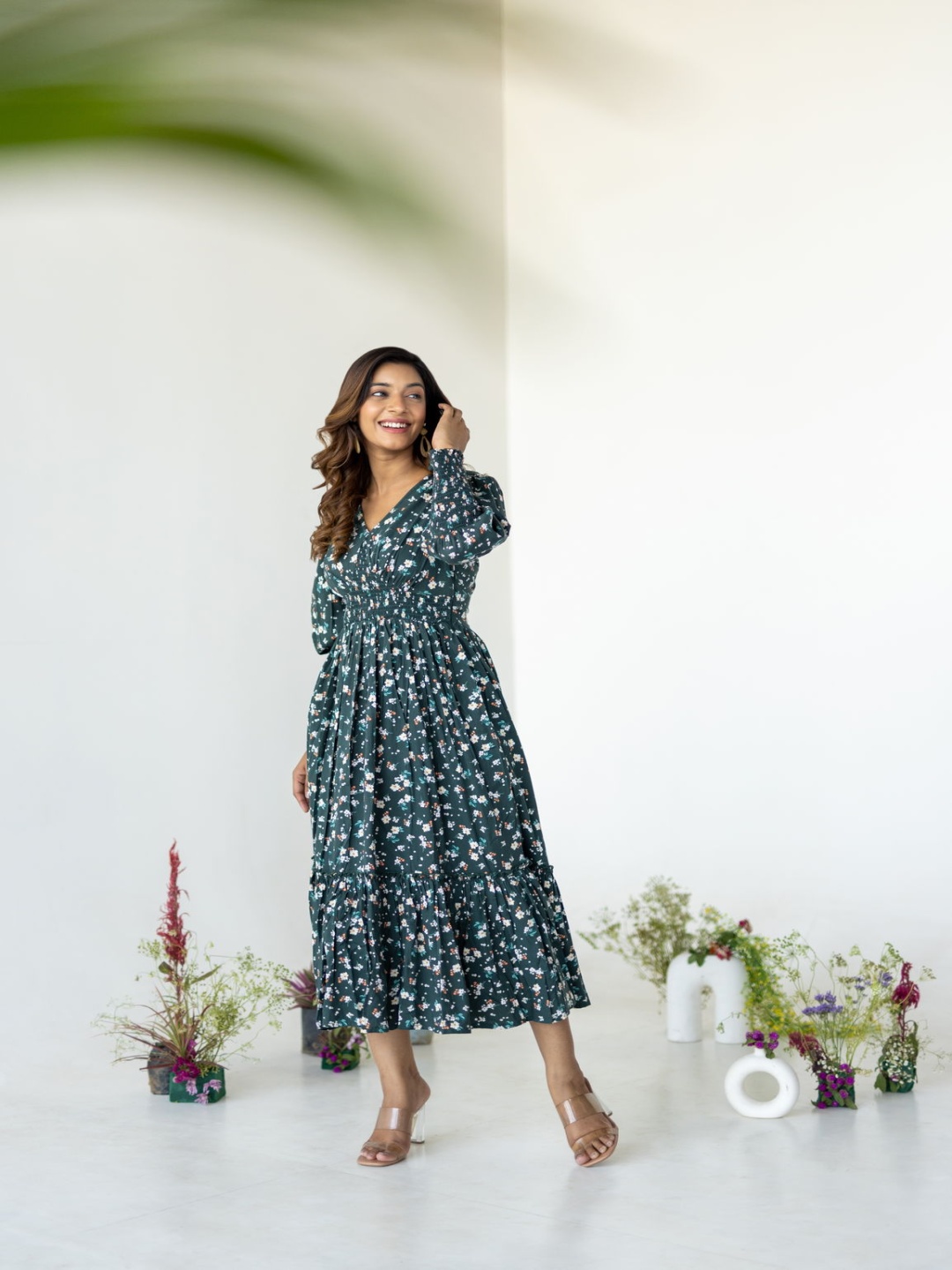 

Polago Clothing Floral Print Georgette Maxi Dress, Green