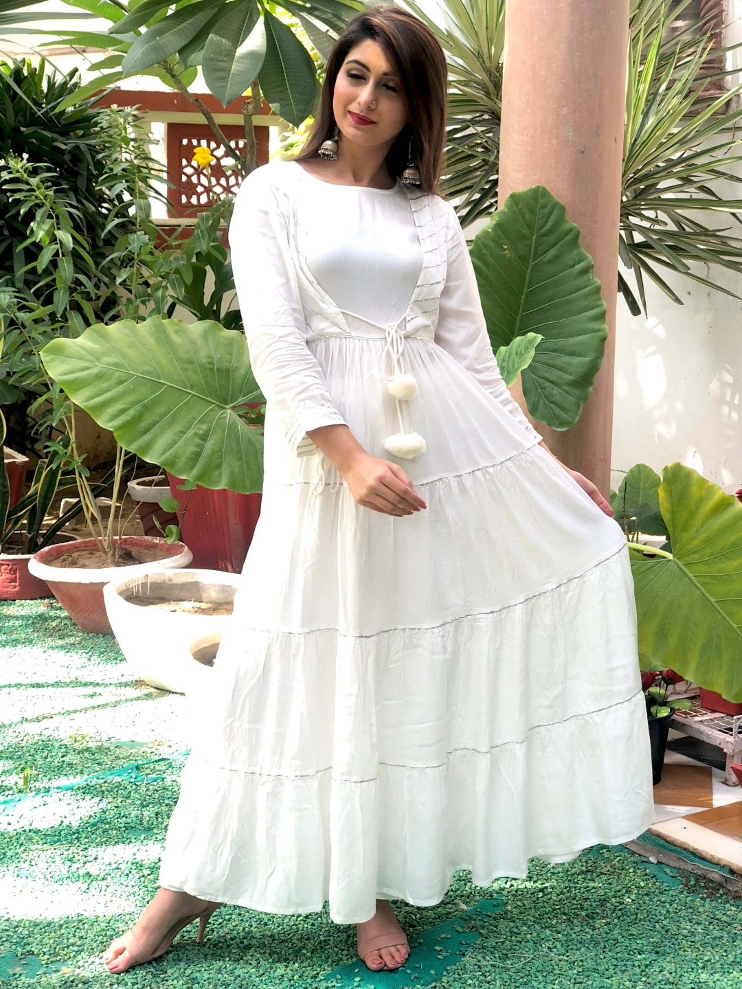 

Chandbaali Round Neck Long Sleeves Fit & Flare Maxi Dress, White