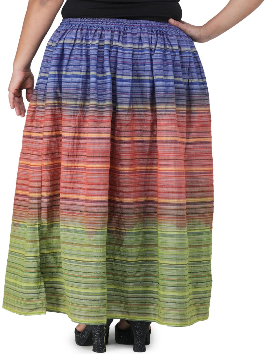 

Exotic India Striped Pure Cotton A-line Maxi Skirts, Green