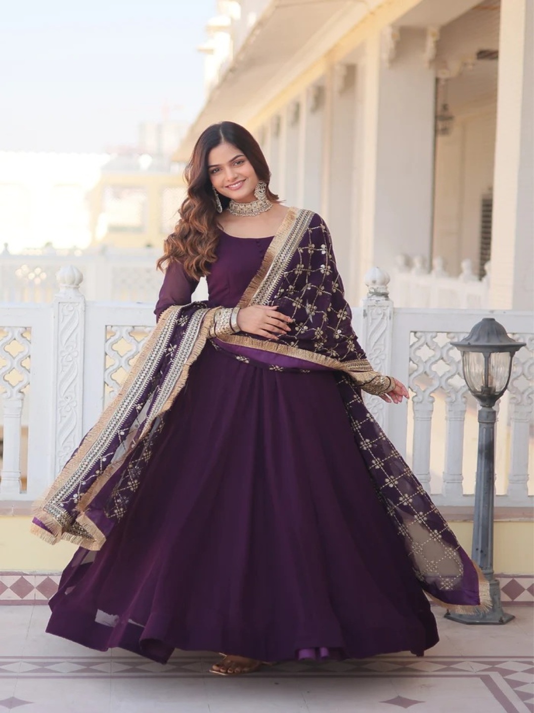 

Ethnic Yard Anarkali Maxi Dress With Dupatta, Purple