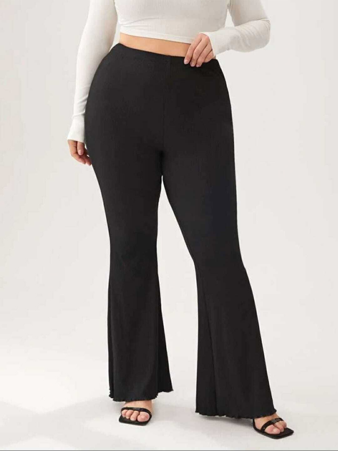 

BROADSTAR Women Smart Flared High-Rise Easy Wash Trousers, Black