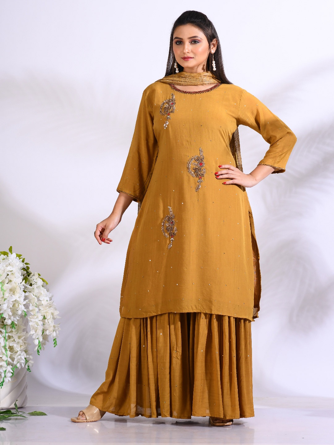 

Morchari Embroidered Kurta & Sharara Dupatta, Mustard