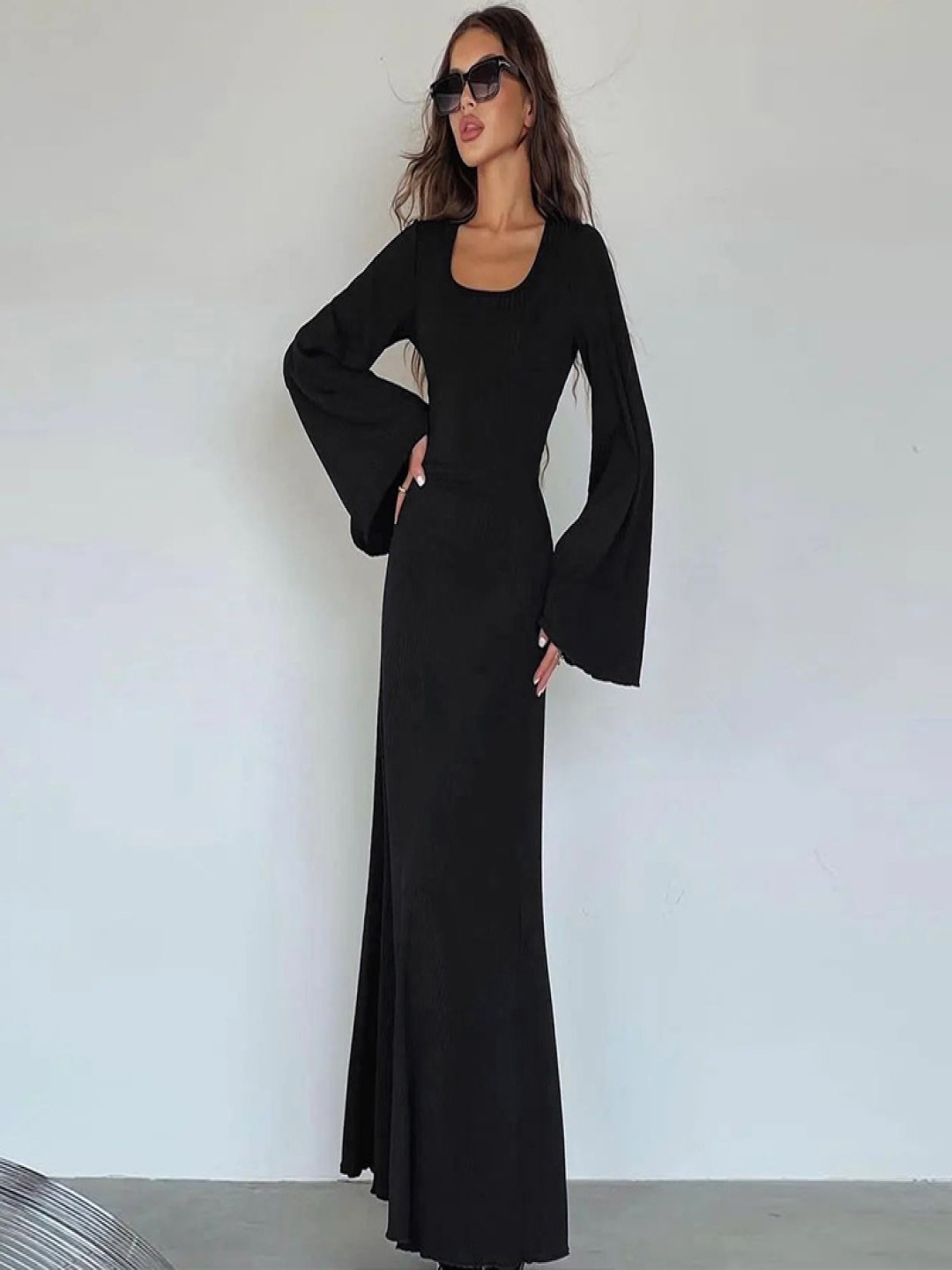 

MIAKEE Flared Sleeve Maxi Dress, Black