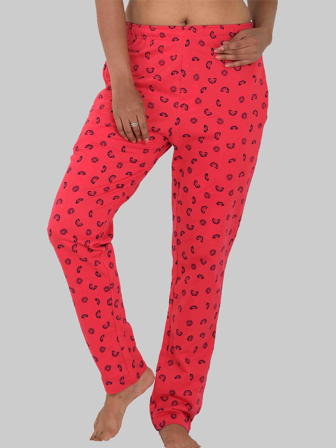 

Cheribell Women Floral Printed Mid-Rise Cotton Cigarette Trousers, Pink