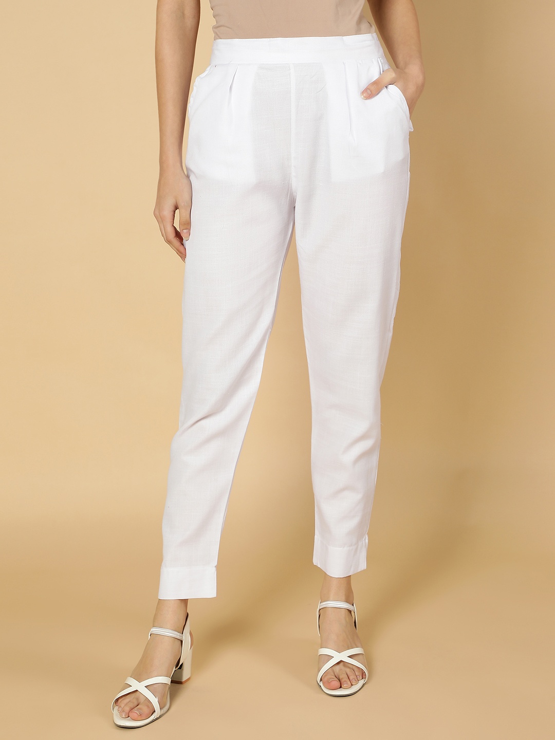 

Fabclub Women Smart Pleated Trousers, White