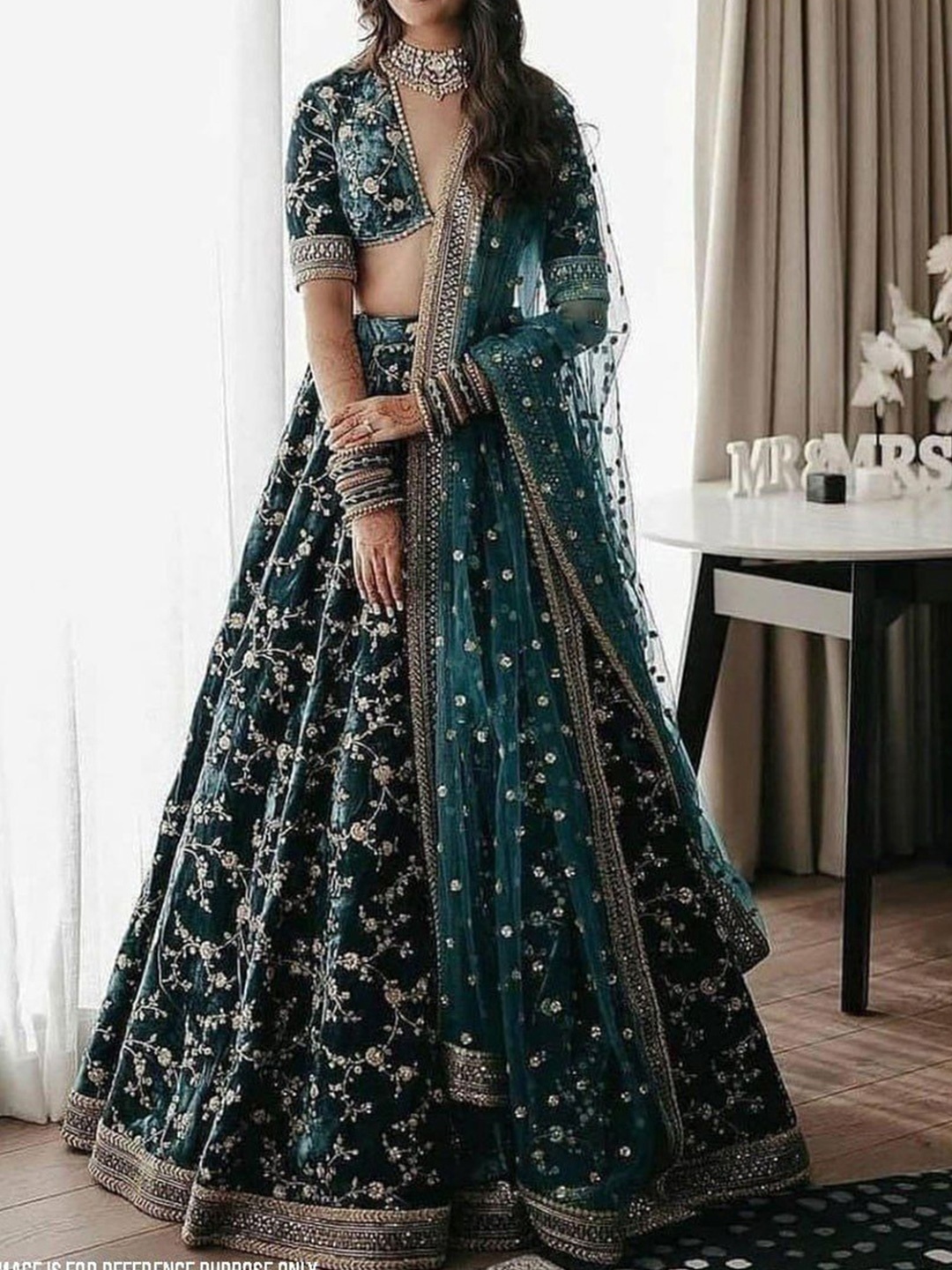 

Rujave Embellished Thread Work Semi-Stitched Lehenga & Unstitched Blouse With Dupatta, Green