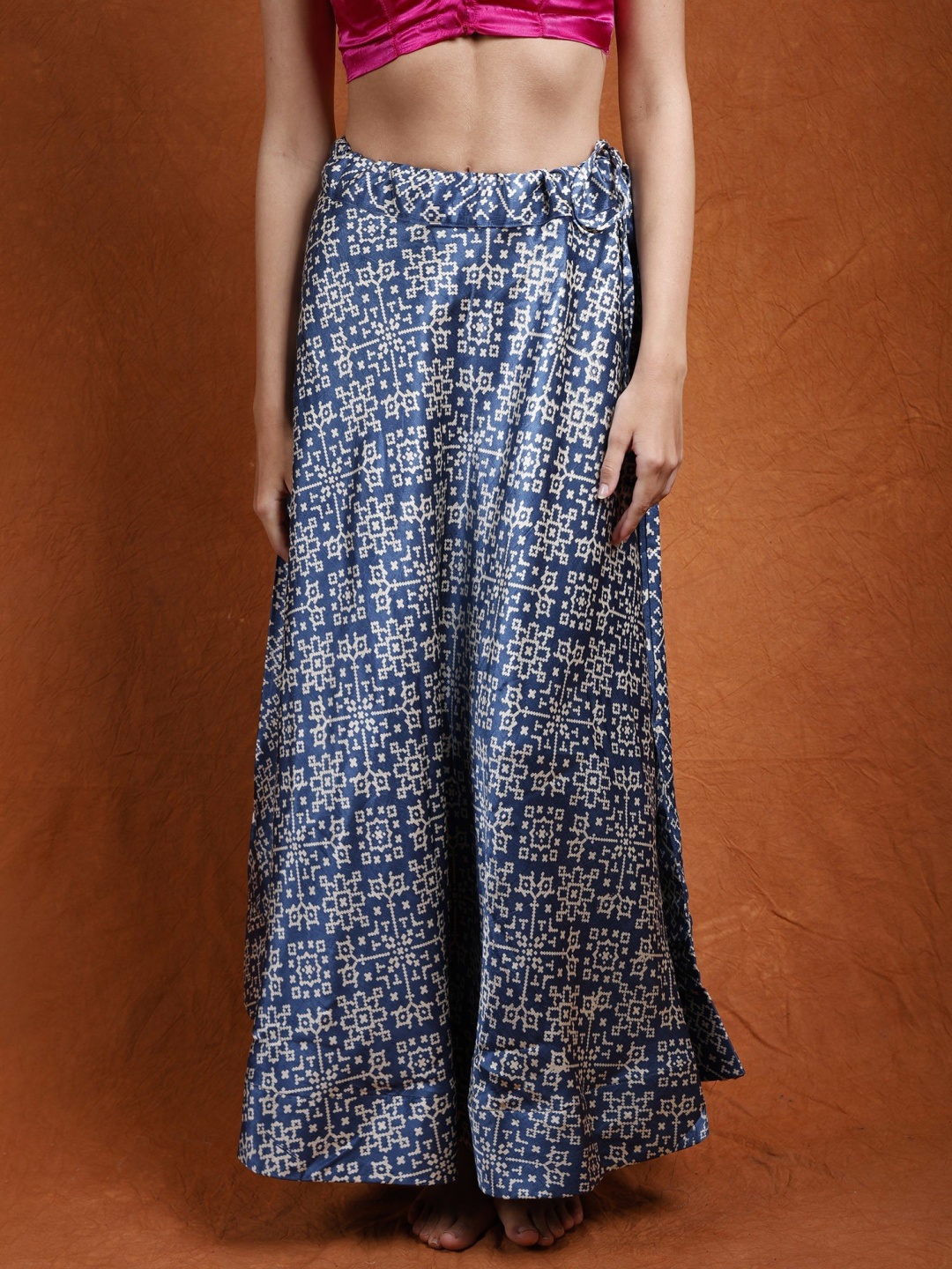 

Exotic India Printed A-line Maxi Skirts, Blue