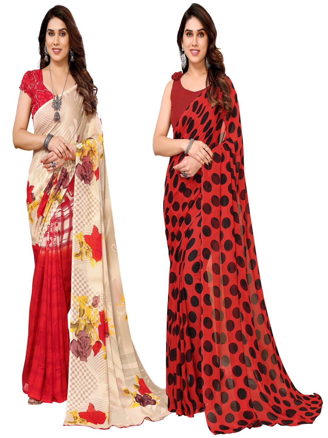 

ANAND SAREES Floral Poly Georgette Saree, Red