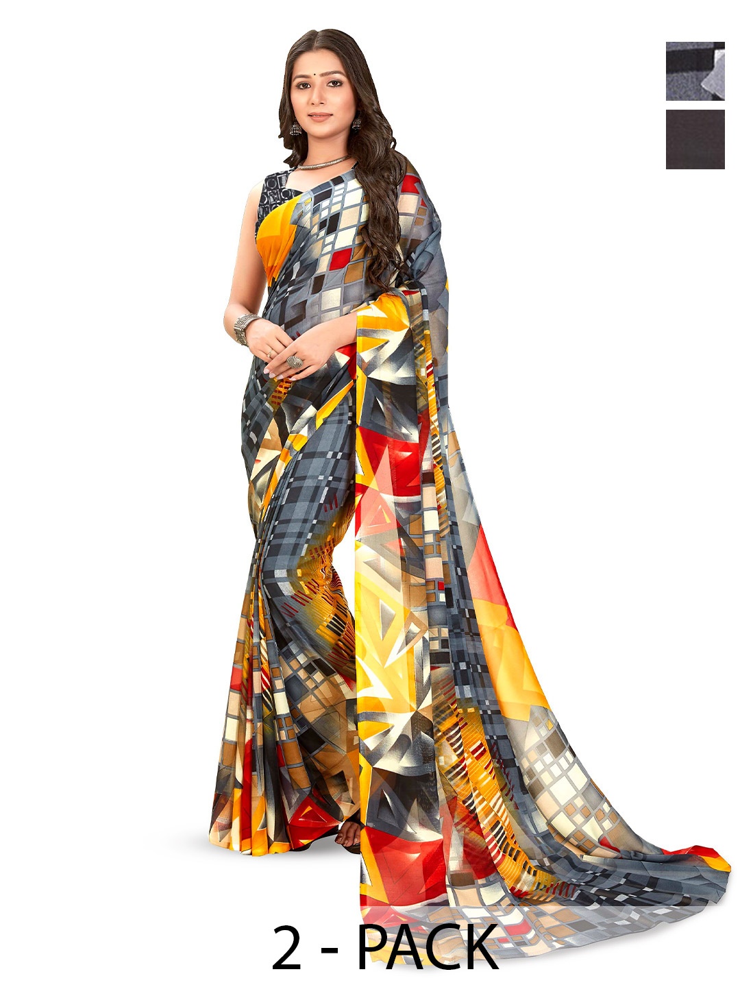 

ANAND SAREES Pack of-2 Floral Saree, Black