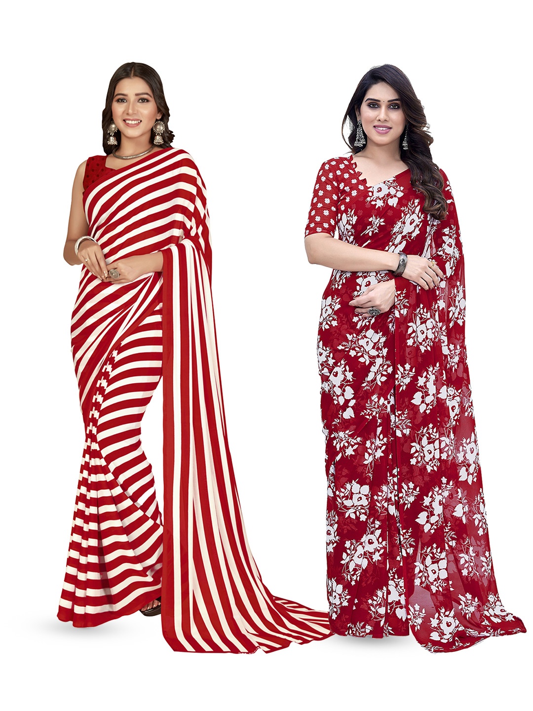 

ANAND SAREES Floral Poly Georgette Saree, Red