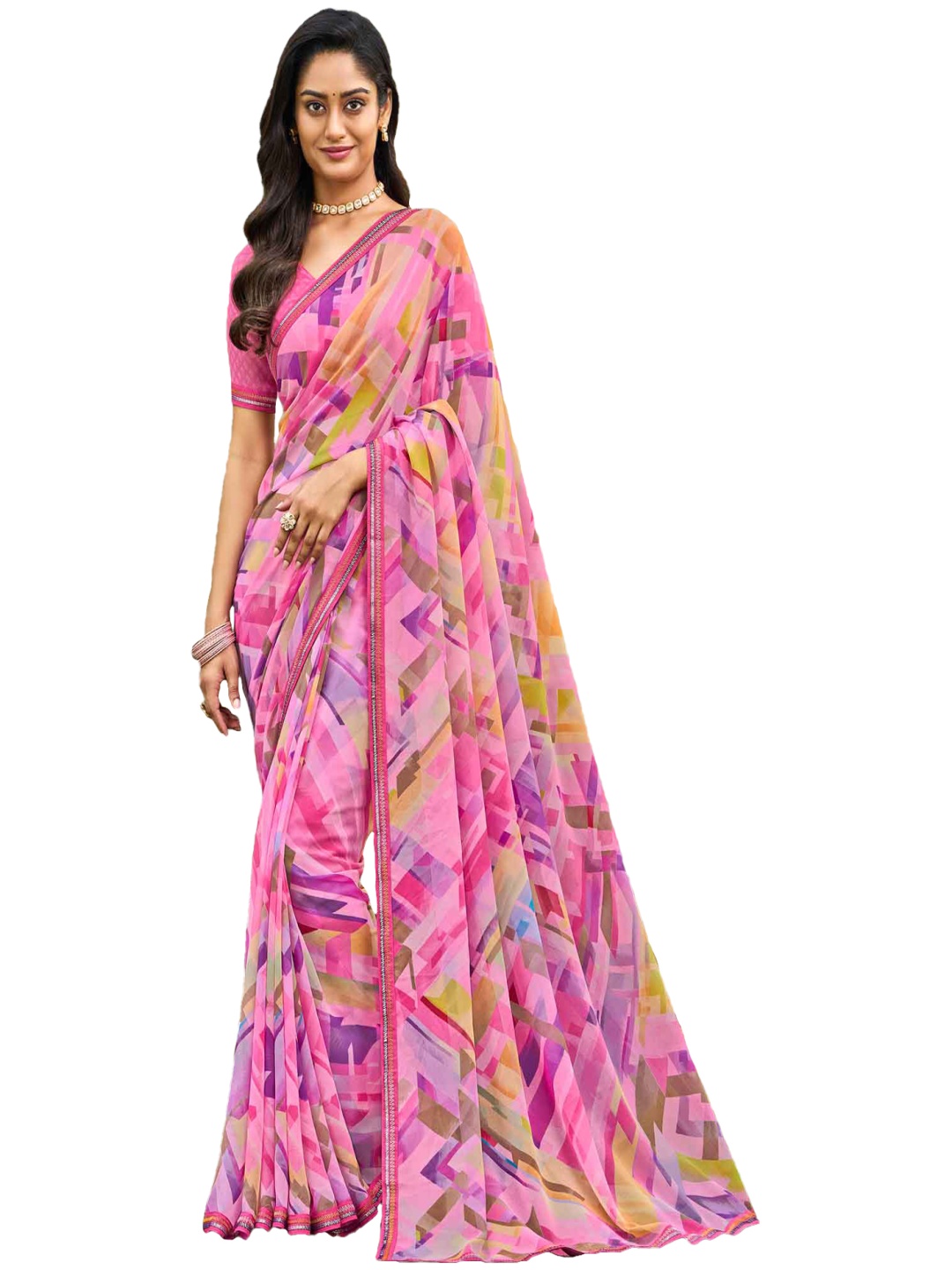 

Laxmipati Abstract Printed Embroidered Saree, Pink