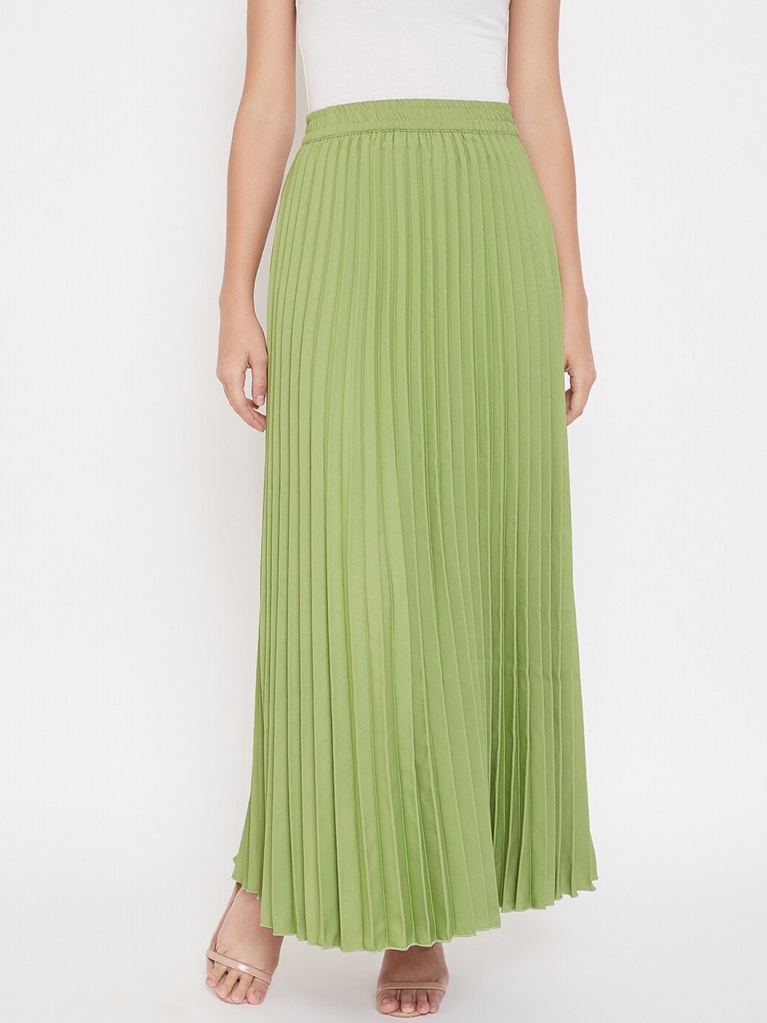 

U&F Gathered or Pleated Flared Maxi Skirt, Green