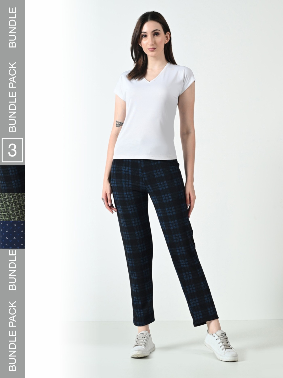 

BAESD Women Pack Of 3 Checked Mid-Rise Track Pants, Blue