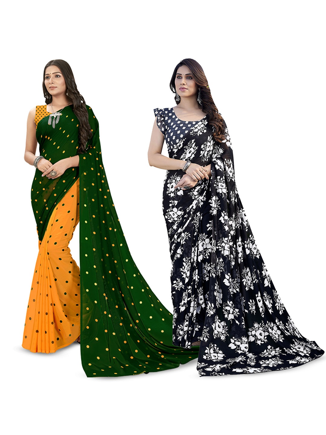 

ANAND SAREES Polka Dot Poly Georgette Saree, Green