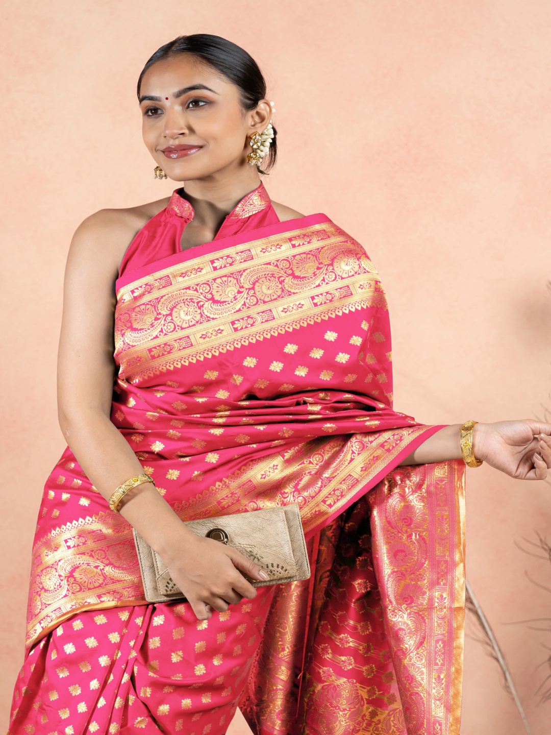 

Subham Woven Design Zari Saree, Peach