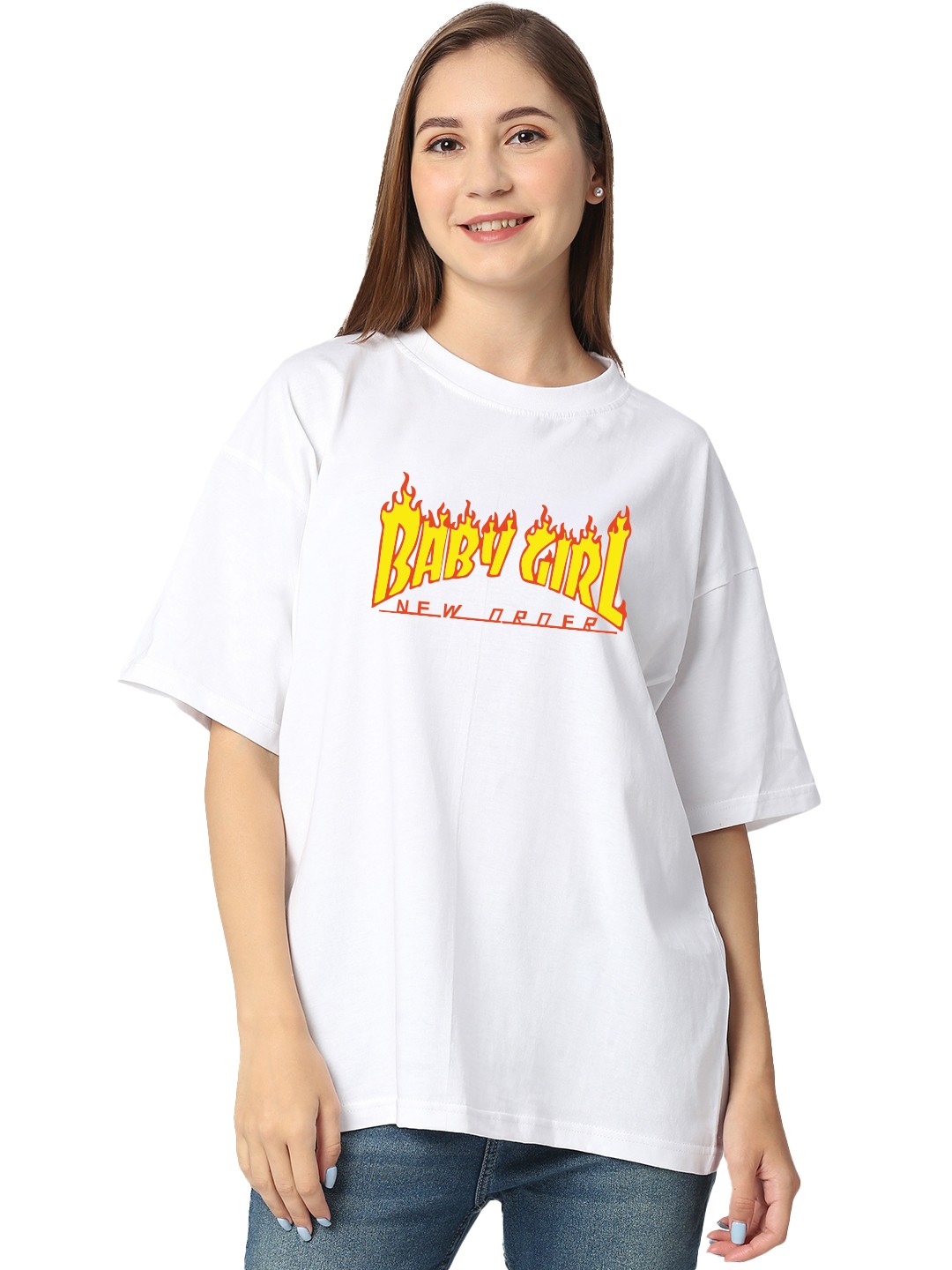

STATUS MANTRA Women Floral Printed Bio Finish Applique T-shirt, White