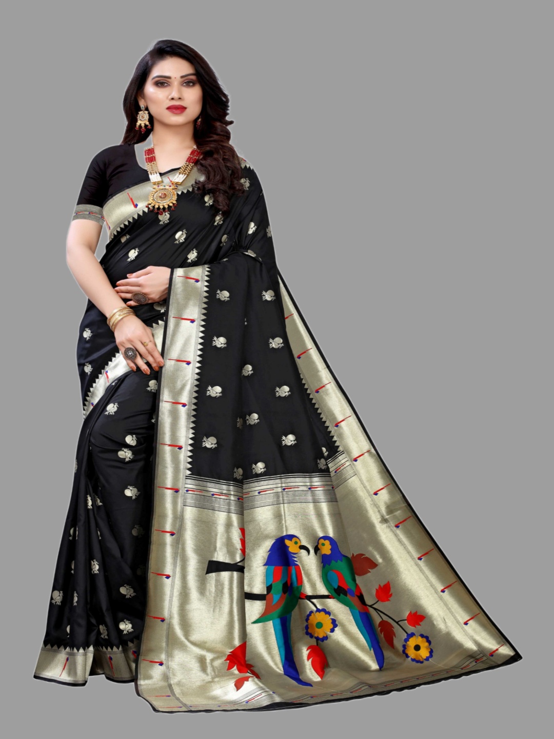 

Panzora Woven Design Zari Paithani Saree, Black