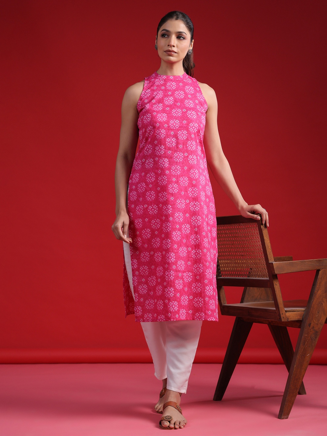 

Anouk Geometric Printed Straight Cotton Kurta, Pink