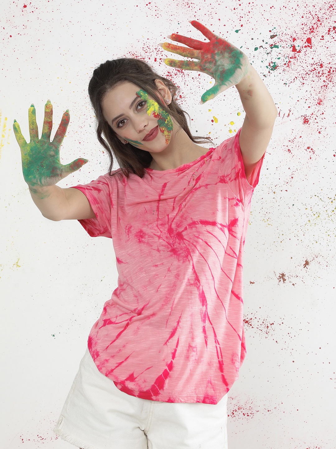 

NUEVOSDAMAS Tie & Dye Printed T-shirt, Red