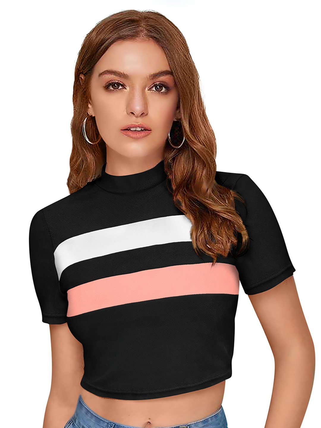 

SANJANA SILK Striped Crop Top, Black