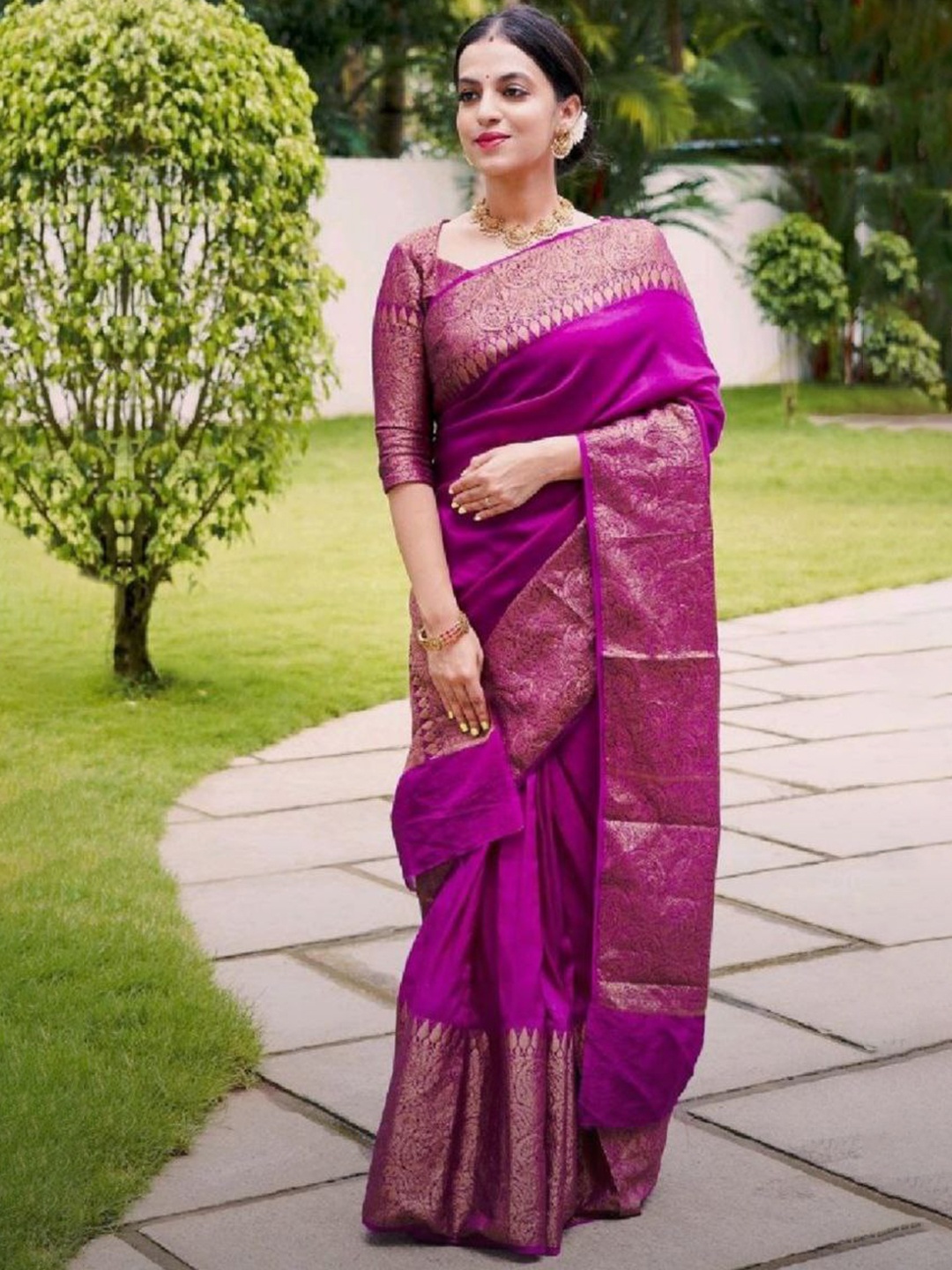 

KALINI Soft Silk Zari Kanjeevaram Saree, Pink