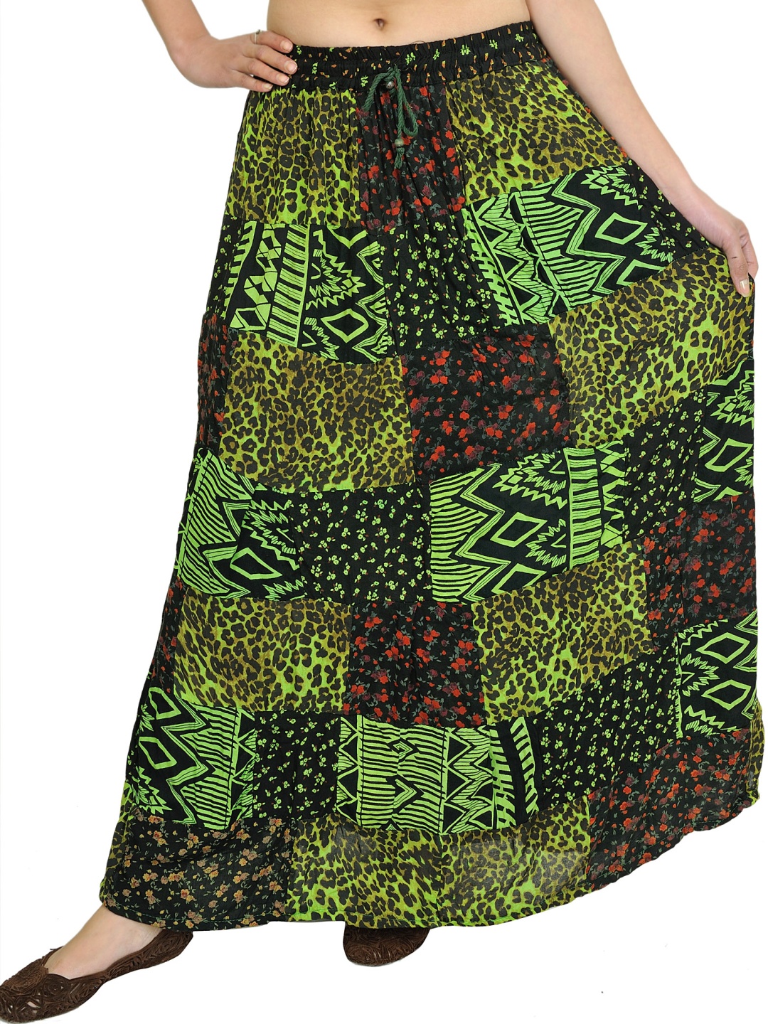 

Exotic India Printed Maxi Skirts, Green