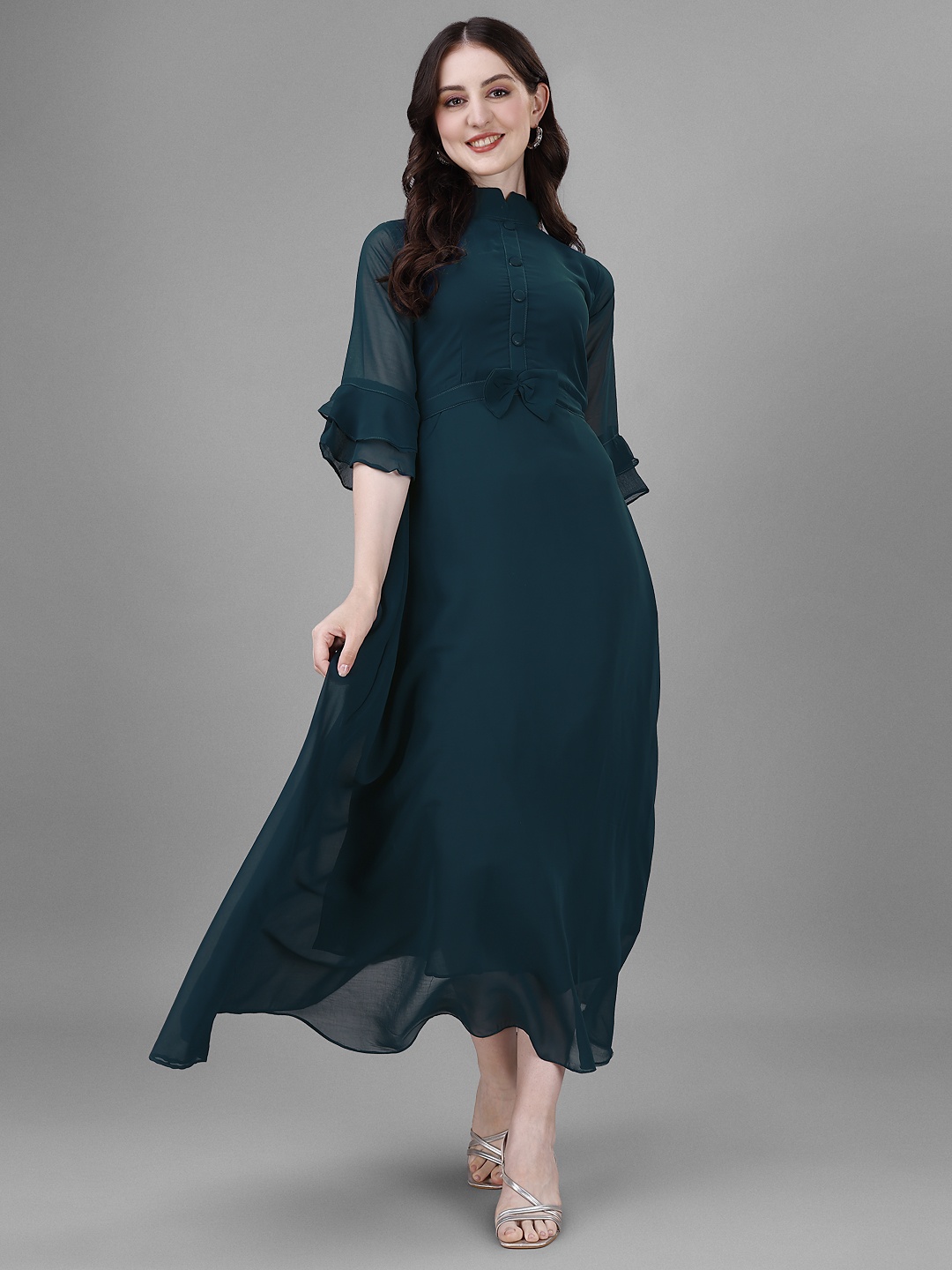 

Femvy Bell Sleeve Georgette Maxi Dress, Blue