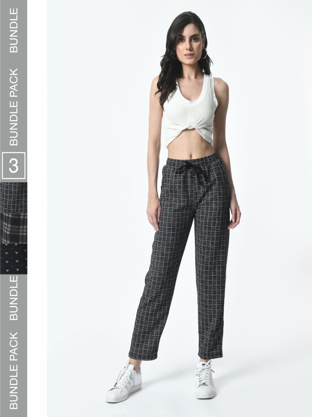 

BAESD Women Pack Of 3 Checked Dry-Fit Mid Rise Track Pants, Black