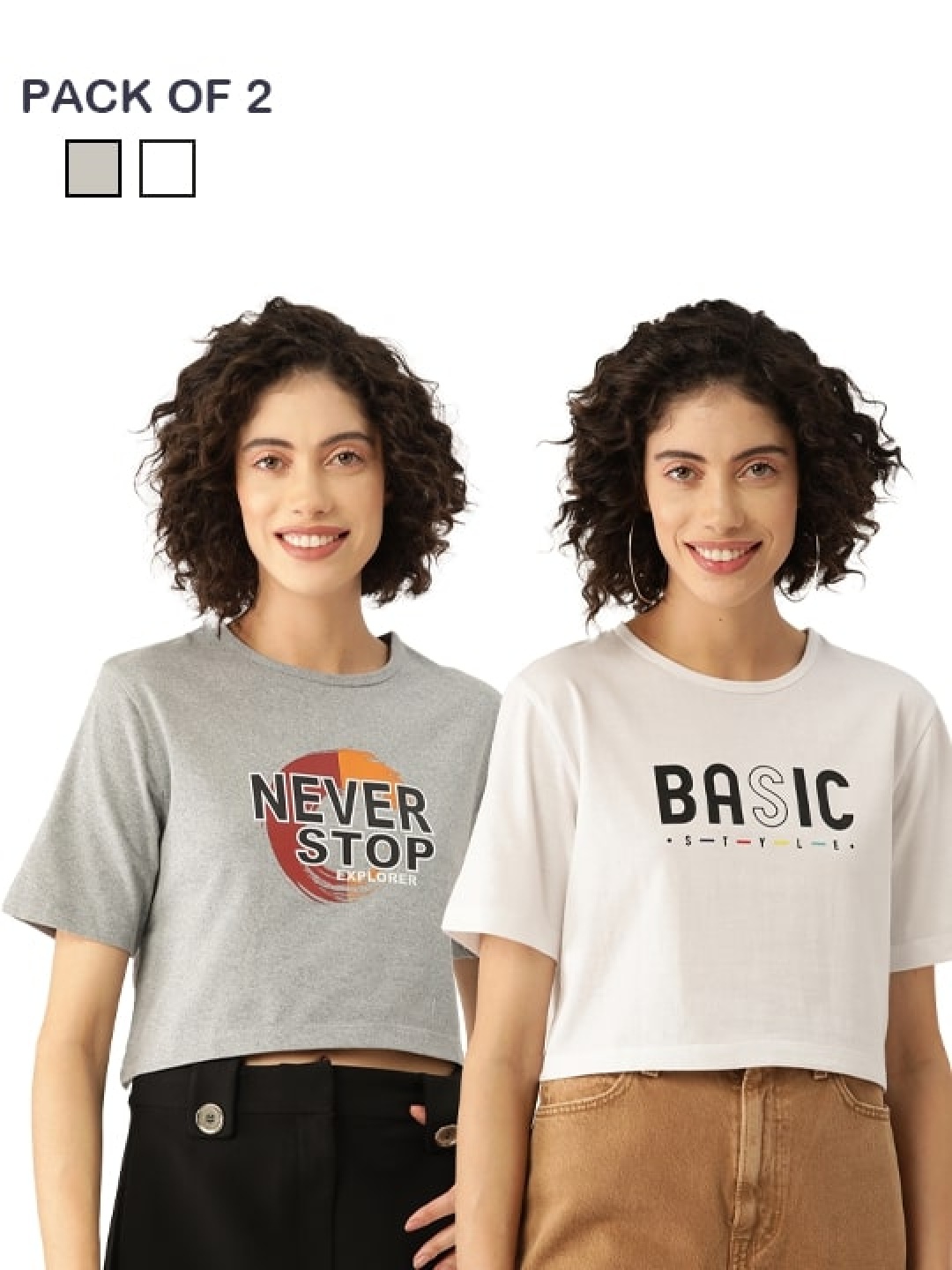

Slenor Pack Of 2 Typography Printed Pure Cotton T-shirt, Grey melange