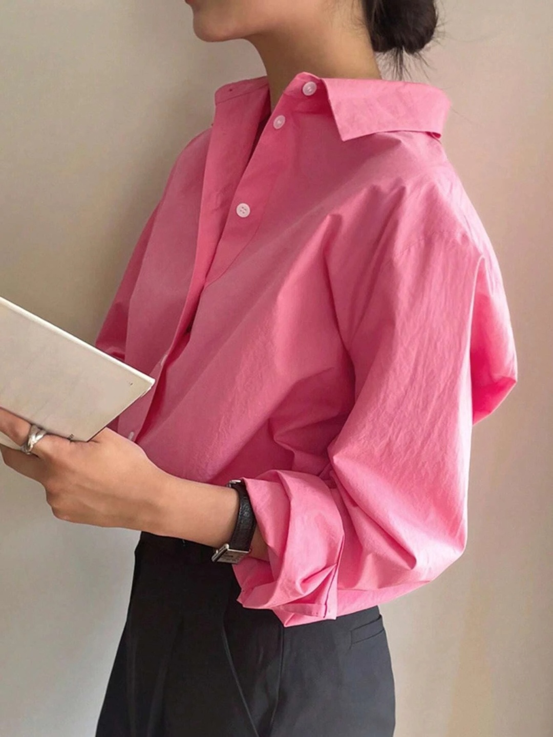

Fab Star Women Comfort Boxy Opaque Casual Shirt, Pink