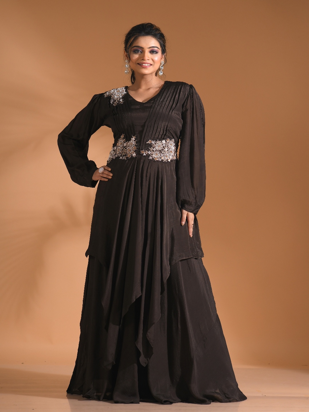 

Morchari Women Embroidered Long Gown Dress, Brown