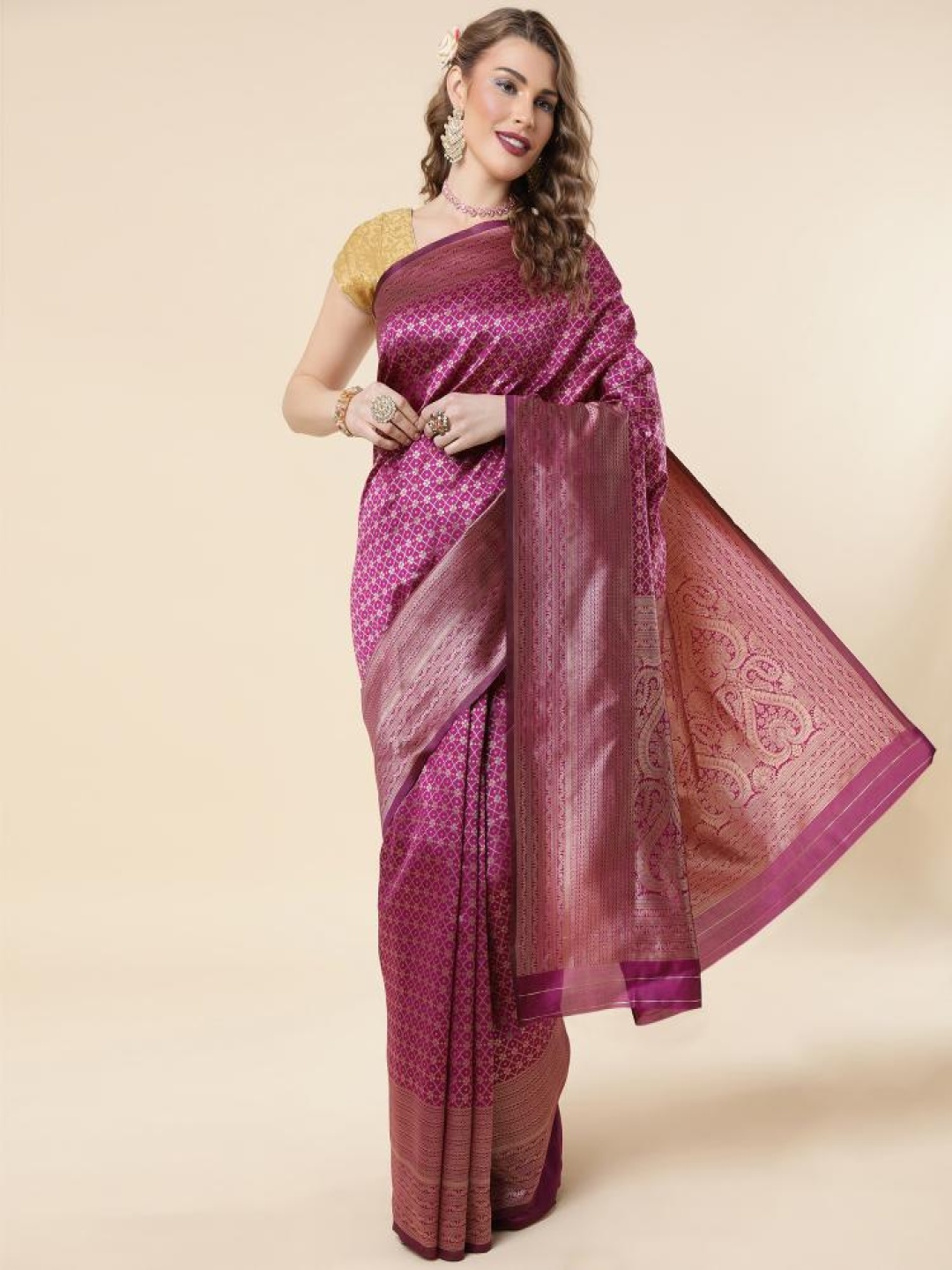 

KALINI Woven Design Zari Pure Silk Banarasi Saree, Purple