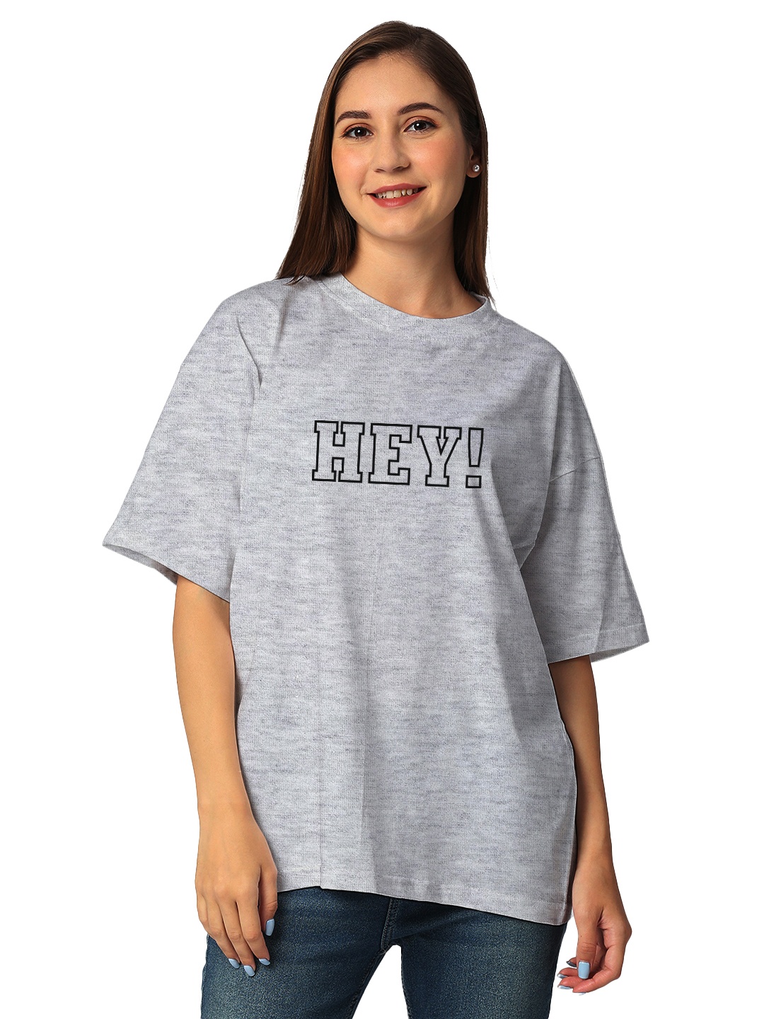 

STATUS MANTRA Women Typography Checked Bio Finish Raw Edge T-shirt, Grey