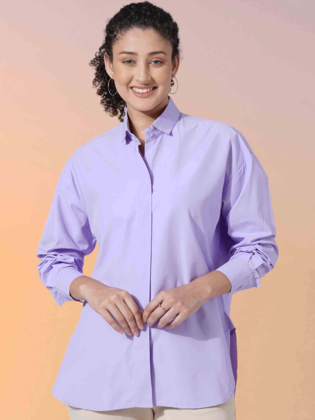 

FITHUB Women Boxy Opaque Casual Shirt, Lavender