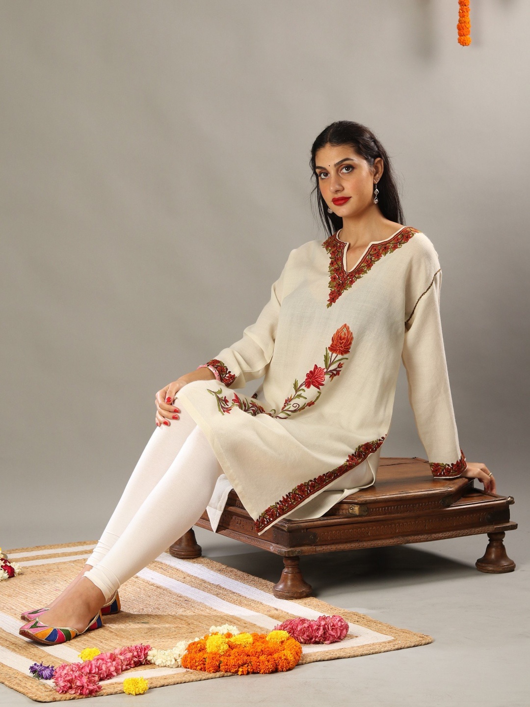 

Exotic India Embroidered Straight Kurta, Off white