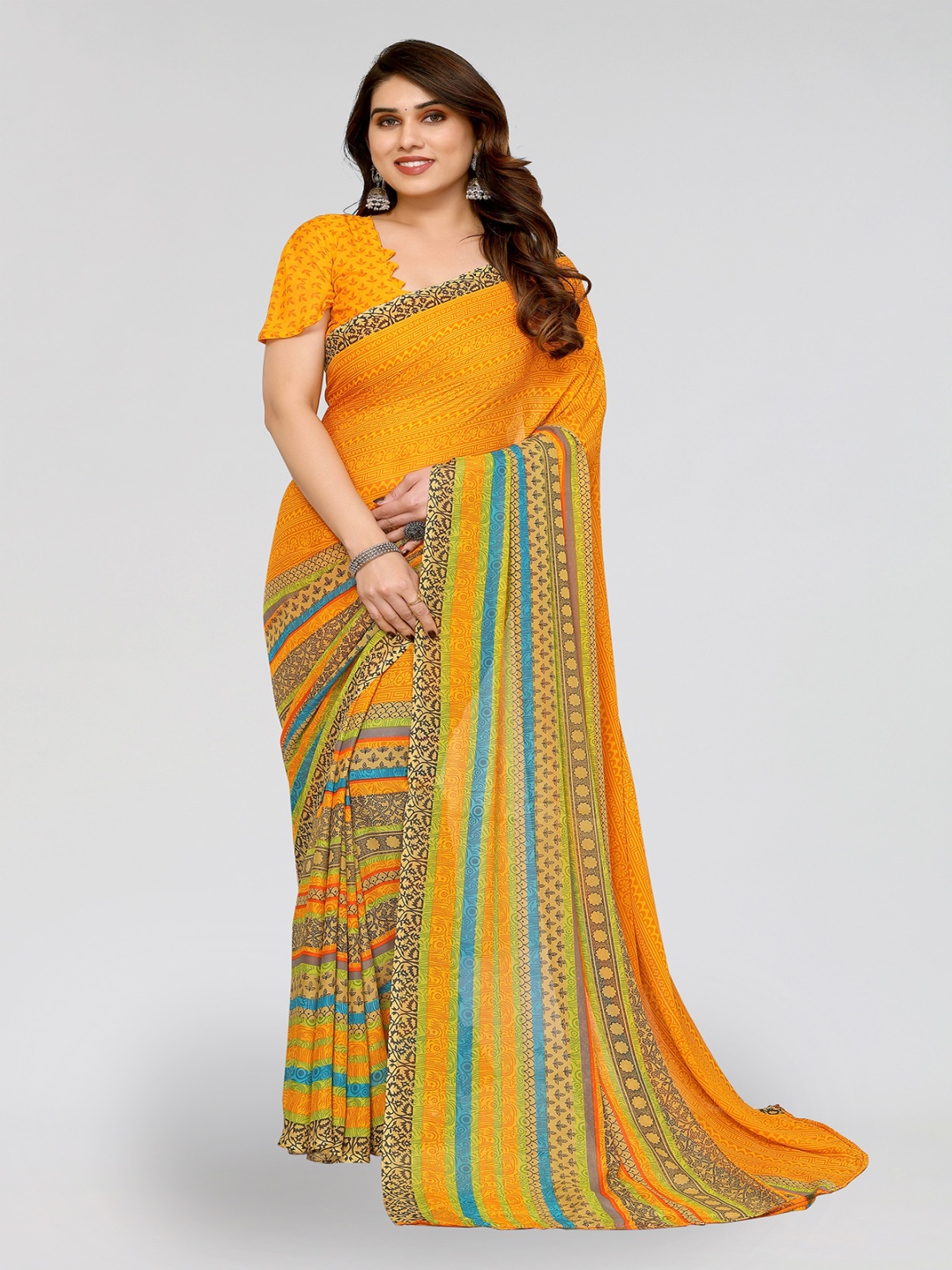 

ANAND SAREES Selection Of 2 Floral Printed Saree, Brown