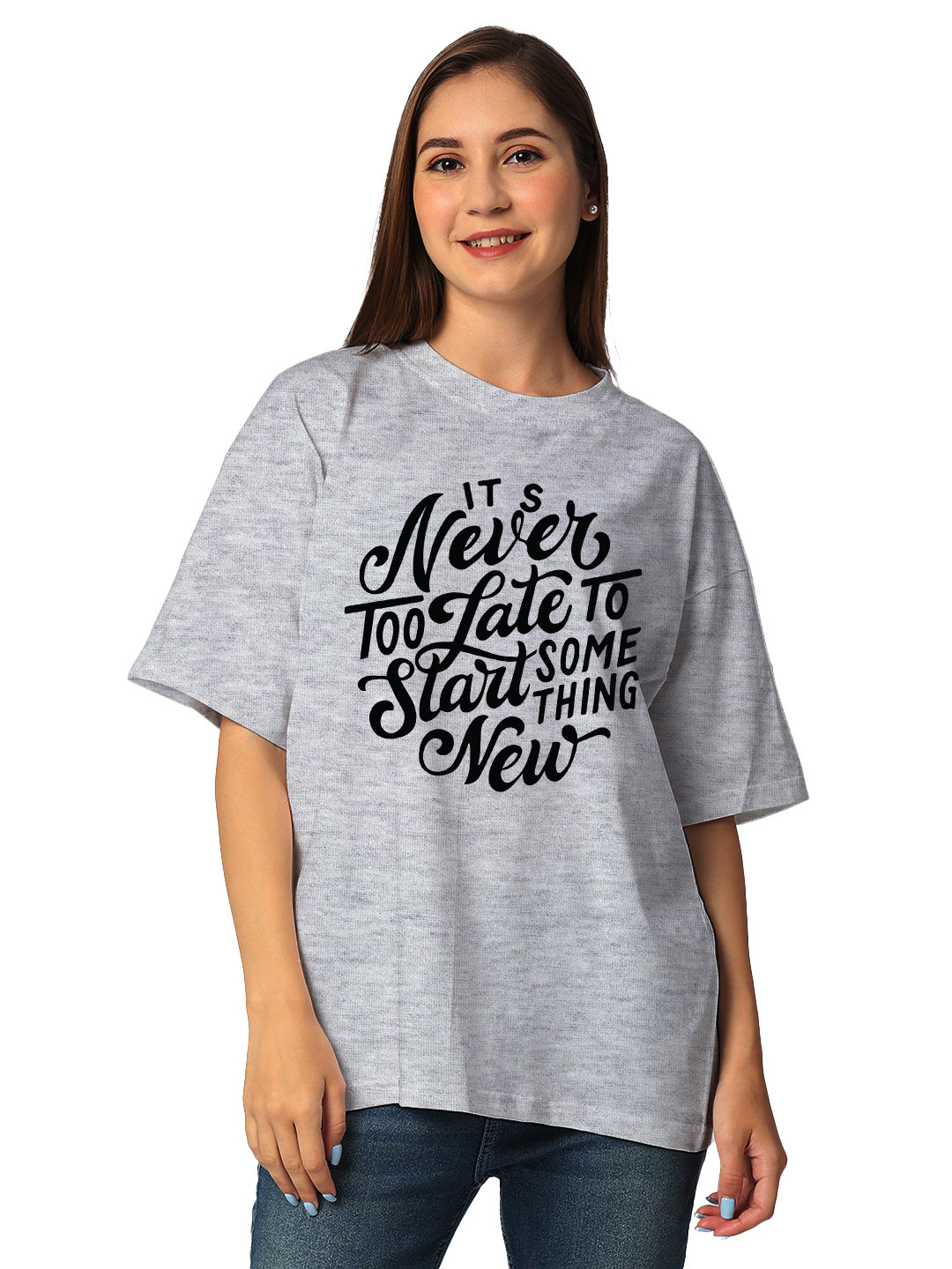 

STATUS MANTRA Women Typography Printed Bio Finish Pockets T-shirt, Grey
