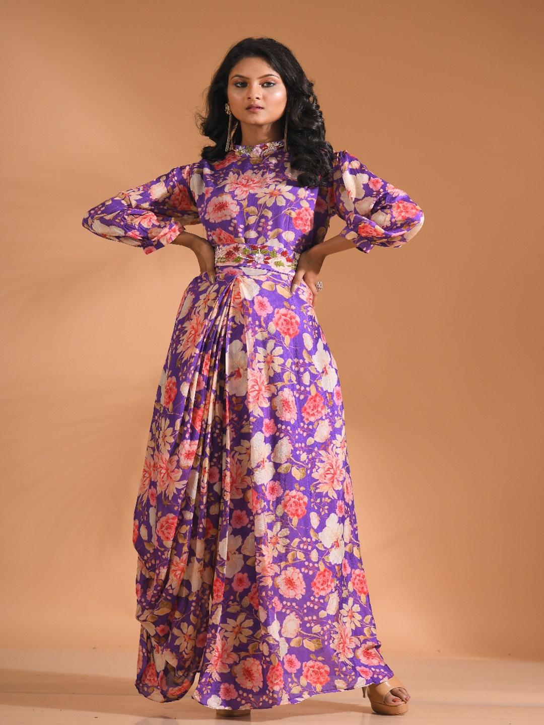 

Morchari Women Printed Maxi Ethnic Gown, Purple