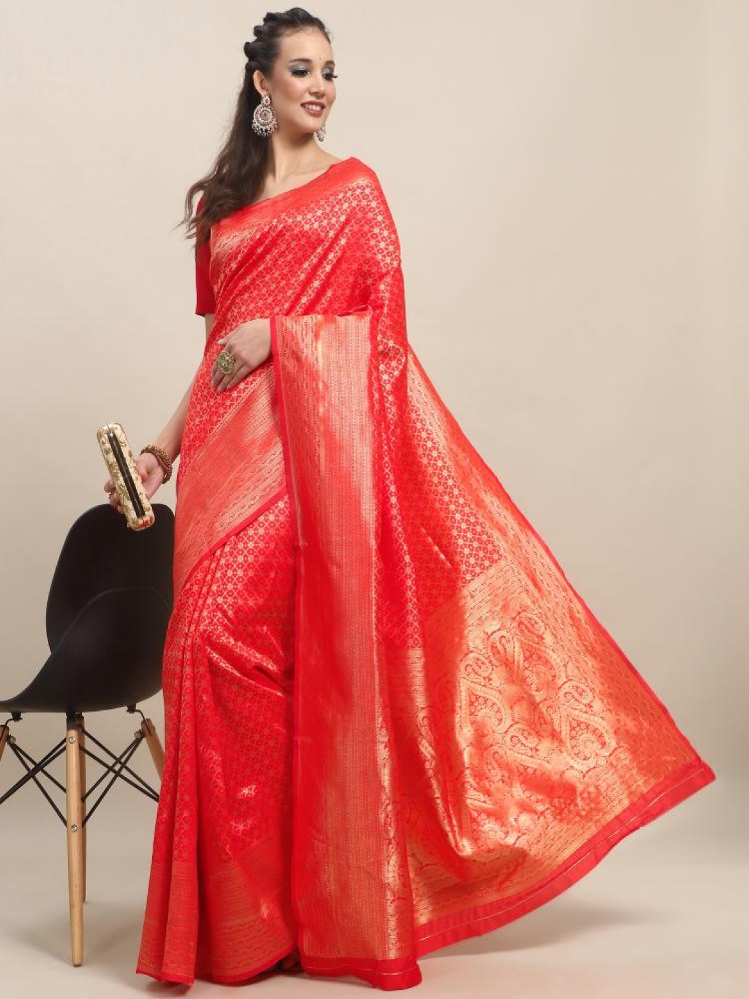 

KALINI Woven Design Pure Silk Banarasi Saree, Red