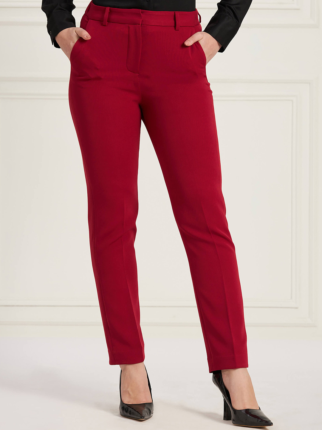 

SALT ATTIRE Women Straight Fit High-Rise Trousers, Magenta