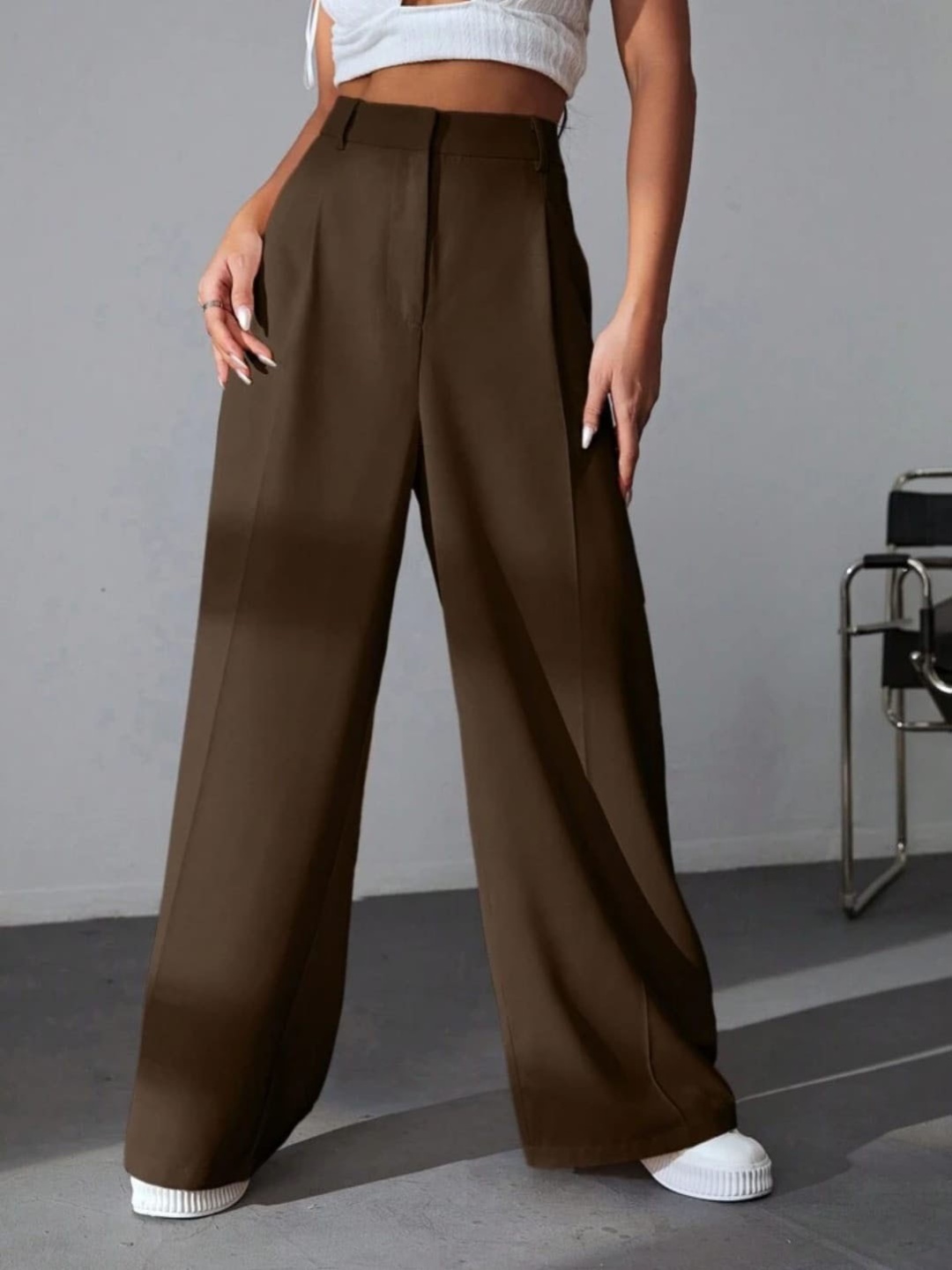 

Next One Women Smart High-Rise Easy Wash Parallel Trousers, Brown