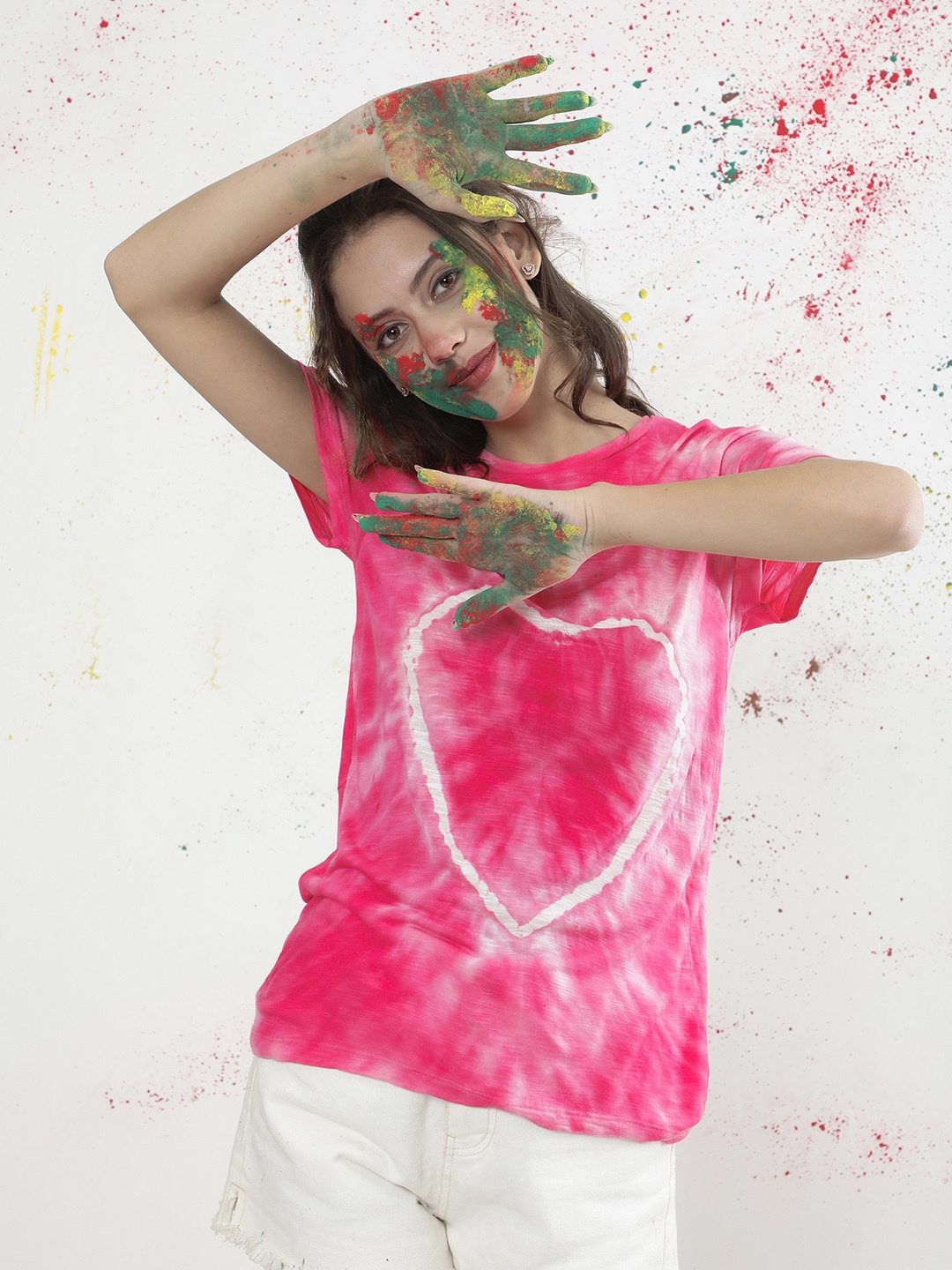 

NUEVOSDAMAS Tie & Dye Printed T-shirt, Fuchsia