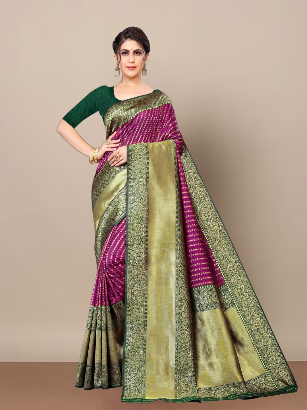 

Aldwych Silk Blend Designer Banarasi Saree, Beige