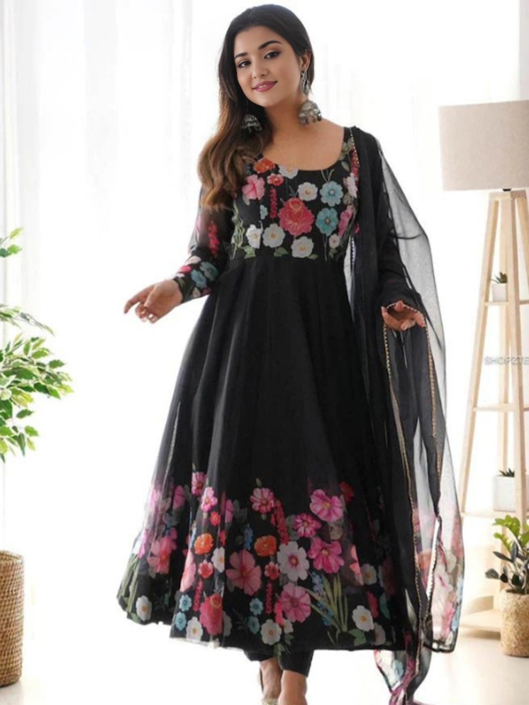 

BLACK SCISSOR Printed Anarkali Kurta With Trouser Set